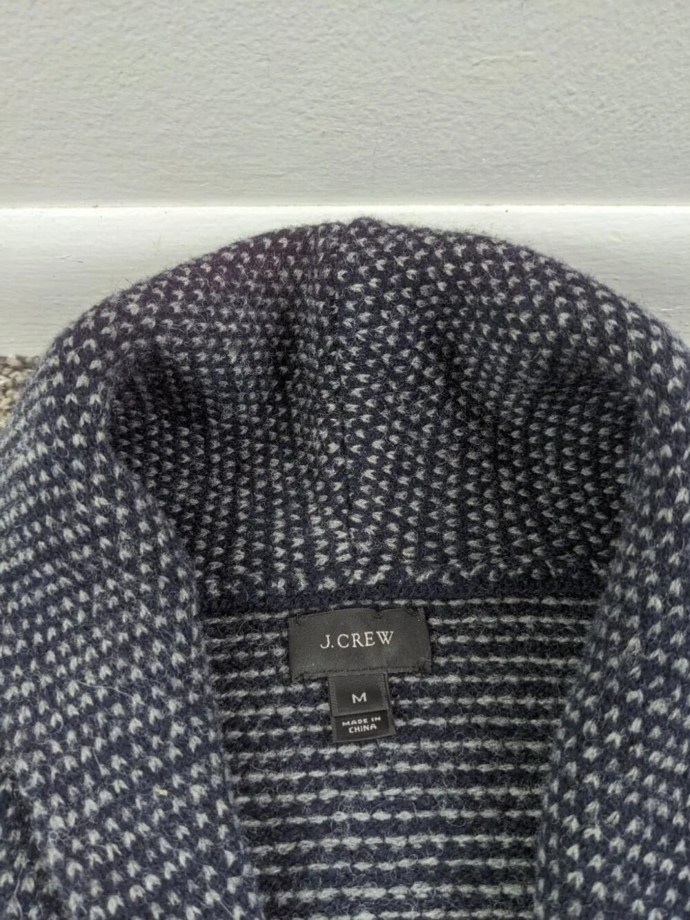 J Crew Sweater Lambswool Birdseye Shawl Cardigan Navy Blue Mens Medium